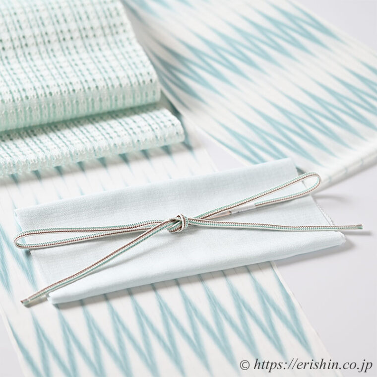 旬のお勧めコーディネート「爽やかな山絣の明石縮」羅八寸帯と