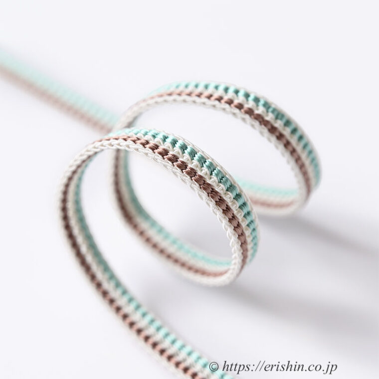 帯締め 源氏立別レース組（ミシン房/水浅葱色×白橡色）[夏・単衣向]