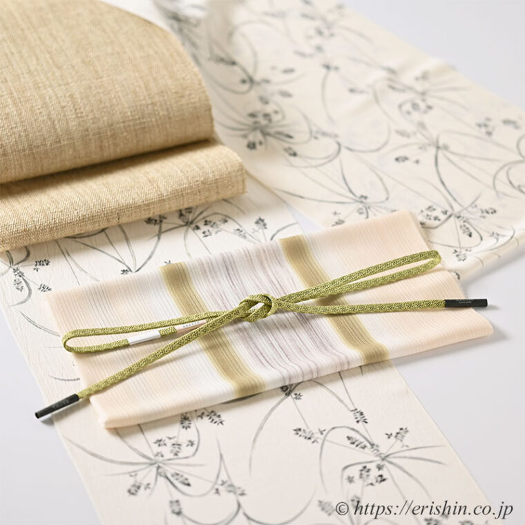 旬のお勧めコーディネート「素描のような夏小紋に葛布の帯を締めて」