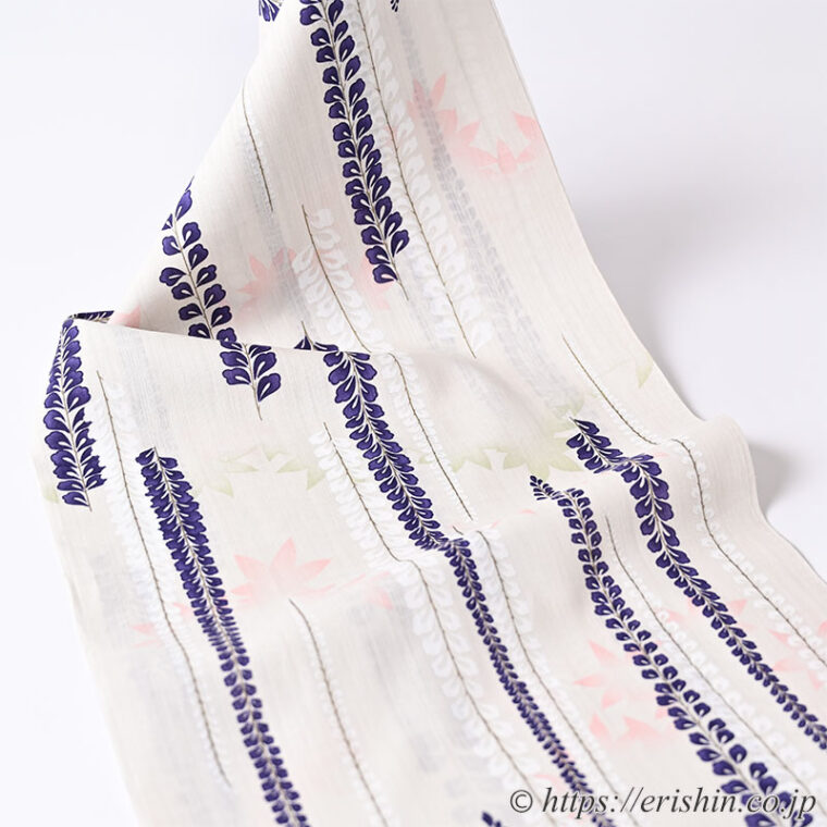 誉田屋源兵衛 浴衣（藤すだれ/白・綿麻）広巾