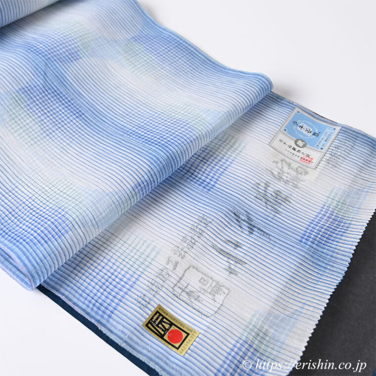 伝統的工芸品 小千谷縮（円奏暈し/紫陽花青に白の冴え、熨斗目花色や若竹色）