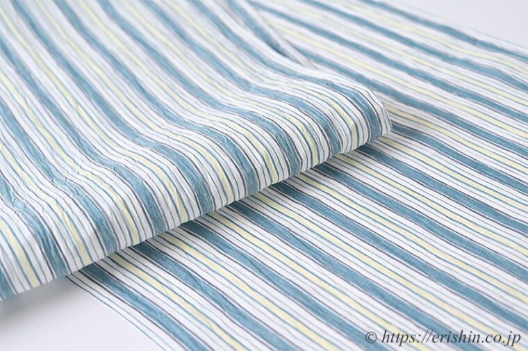 小千谷縮（三色縞/木賊色の太縞）