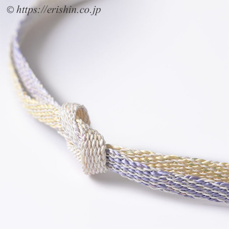 帯締め 綾竹レース組（紅梅暈し/薄藤紫と淡黄蘗色の段暈し）[夏・単衣向]和小物さくら「着物と帯・呉服えり新」