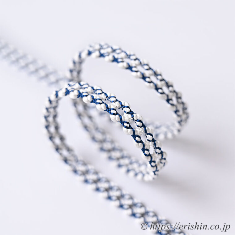 帯締め 玉すだれレース組（白×花紺）[夏・単衣向]