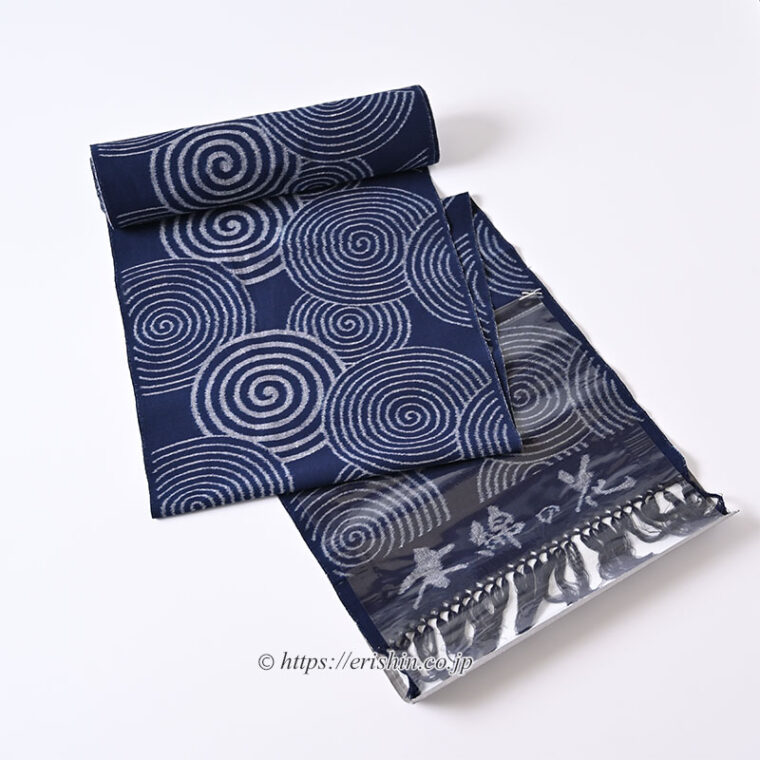 久留米絣（渦巻/藍色）