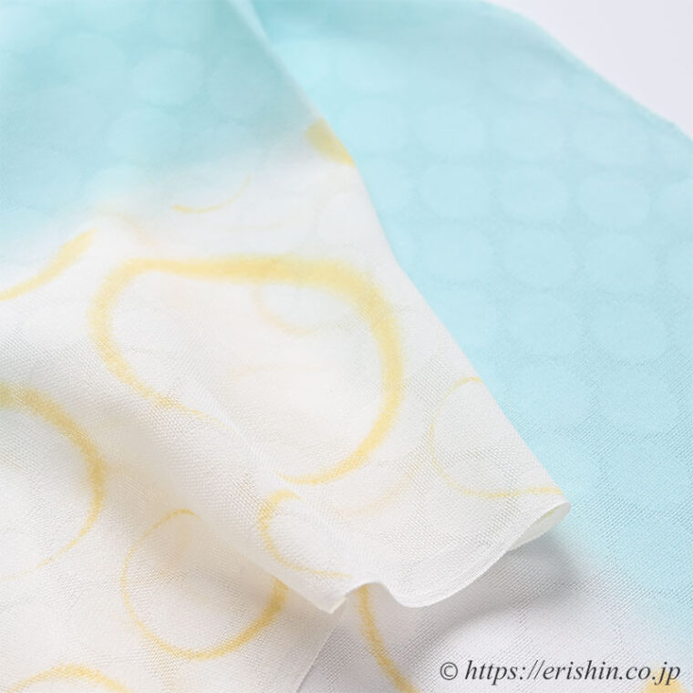 帯揚げ（水玉ぐるぐる/白群色・紋紗）[夏・単衣向]「着物と帯・呉服えり新」