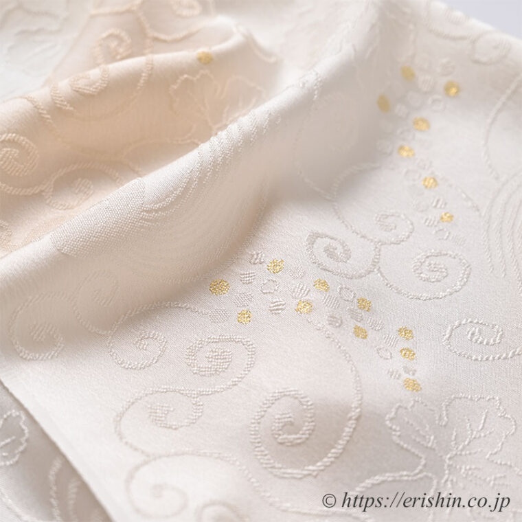 帯揚げ（葡萄唐草/淡黄色と金の縫取り葡萄）