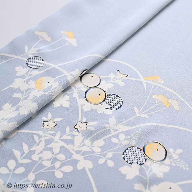 付下（光琳菊/浅縹色の暈し）「着物と帯・呉服えり新」」