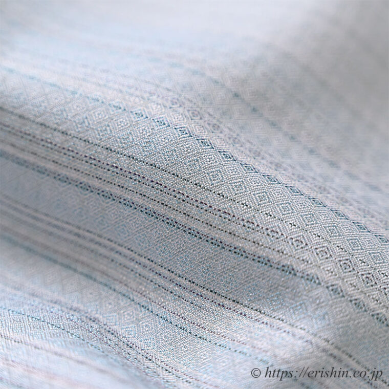 特選「下井伸彦　下井紬・熨斗目調絵羽（白菫色に濃淡の藍/まるまなこ織）」