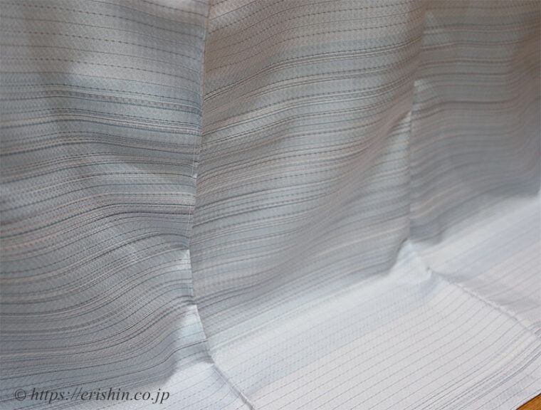特選「下井伸彦　下井紬・熨斗目調絵羽（白菫色に濃淡の藍/まるまなこ織）」