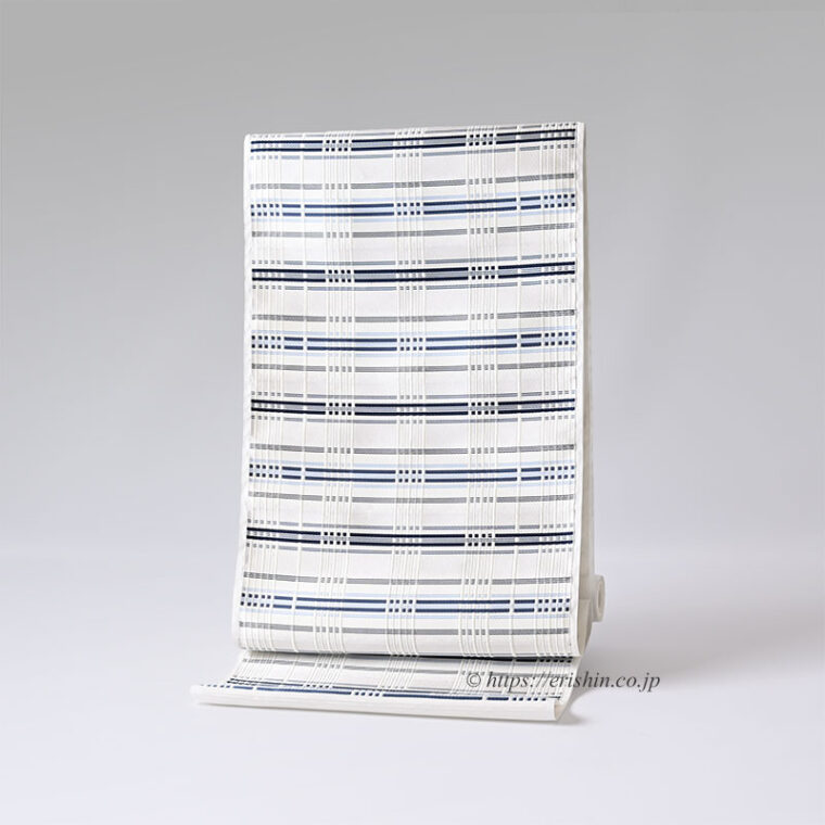 美術工芸 啓　九寸織名古屋帯（錦熨斗目/深縹色を中心に水色を添えて）