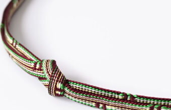 帯締め　綾竹組（三色段〆切/栗色に翠）