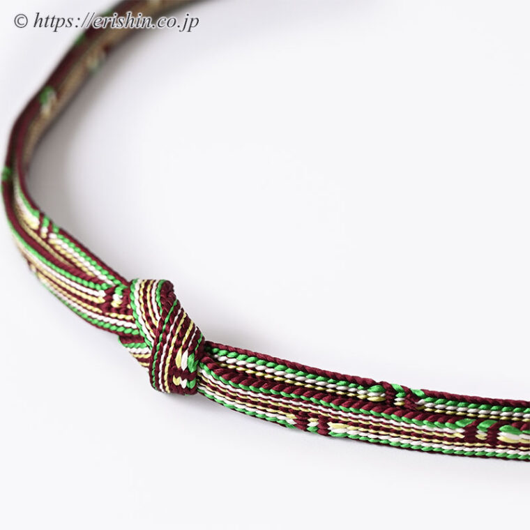 帯締め　綾竹組（三色段〆切/栗色に翠）