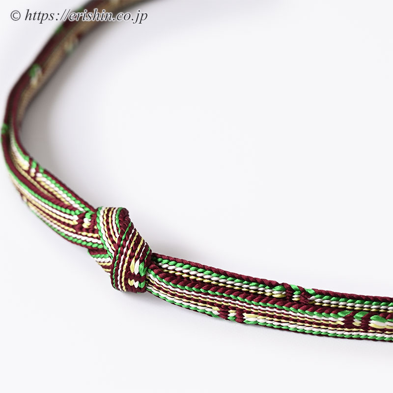 帯締め　綾竹組（三色段〆切/栗色に翠）
