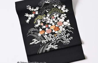 染名古屋帯（御所解き・流水に菊や松/塩瀬・黒地）