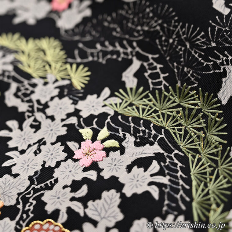 染名古屋帯（御所解き・流水に菊や松/塩瀬・黒地）