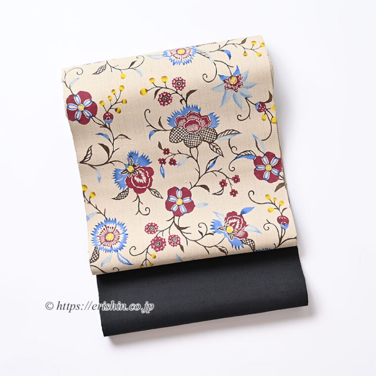 染名古屋帯（花唐草/紬地）　竺仙「着物と帯・呉服えり新」