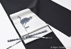 旬のお勧めコーディネート「森健持さんの風見猫の染帯に芝崎圭一さんの座繰紬」