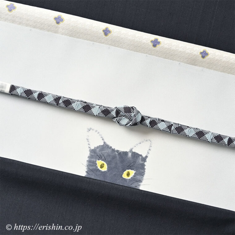 旬のお勧めコーディネート「森健持さんの風見猫の染帯に芝崎圭一さんの座繰紬」