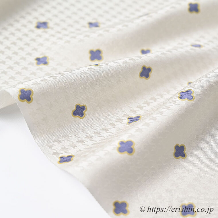 帯揚げ（千鳥格子に小花更紗/絹鼠色に藤紫）