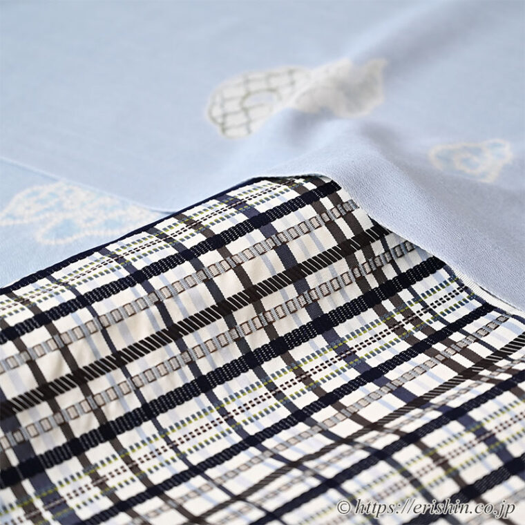 旬のお勧めコーディネート「森健持作 霊芝雲の小紋に洛風林 格子の帯」