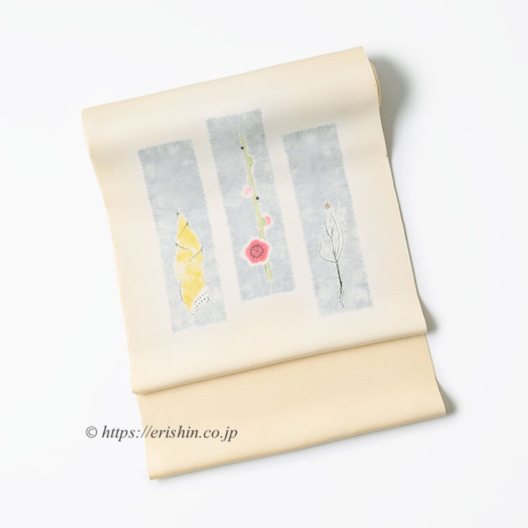 森健持　染名古屋帯（目出度き哉・辻ケ花/塩瀬）「着物と帯・呉服えり新」