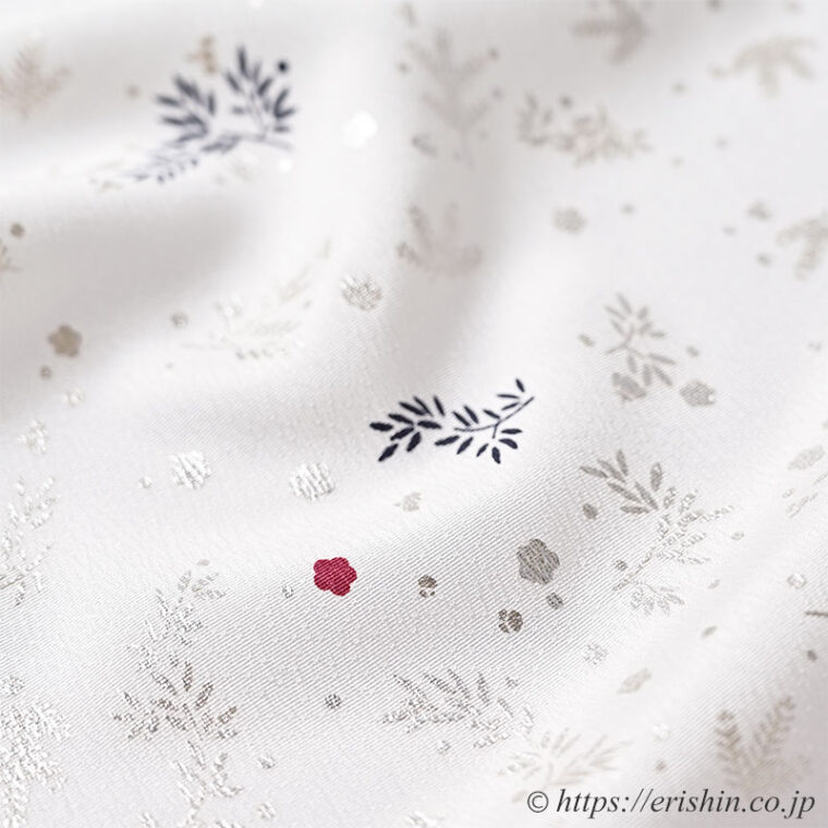 帯揚げ（松竹梅の銀散らし/白地に深蘇芳と憲法染）「着物と帯・呉服えり新」