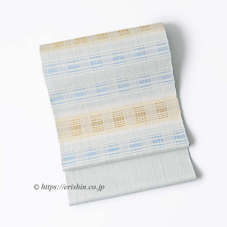 下井伸彦　九寸織名古屋帯（下井紬・暈し横段/紬地）「着物と帯・呉服えり新」