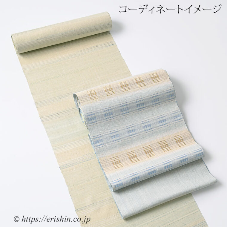 下井伸彦　九寸織名古屋帯（下井紬・暈し横段/紬地）「着物と帯・呉服えり新」