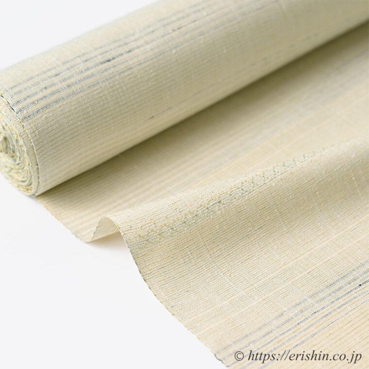 下井伸彦　下井紬/花織入朧緯縞（淡い亜麻色に深縹をアクセントに）