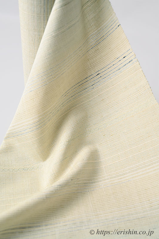 下井伸彦 下井紬/花織入朧緯縞(淡い亜麻色に深縹をアクセントに)