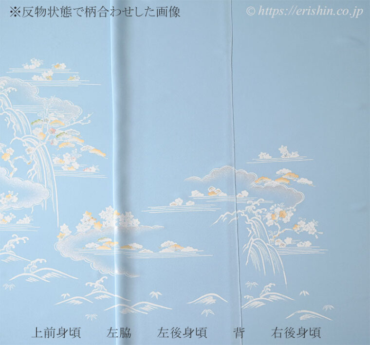 付下（御所解き/白揚げを御馳走に淡彩で・白群色）「着物と帯・呉服えり新」