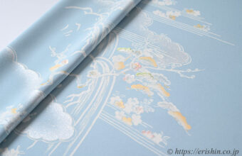 付下（御所解き/白揚げを御馳走に淡彩で・白群色）