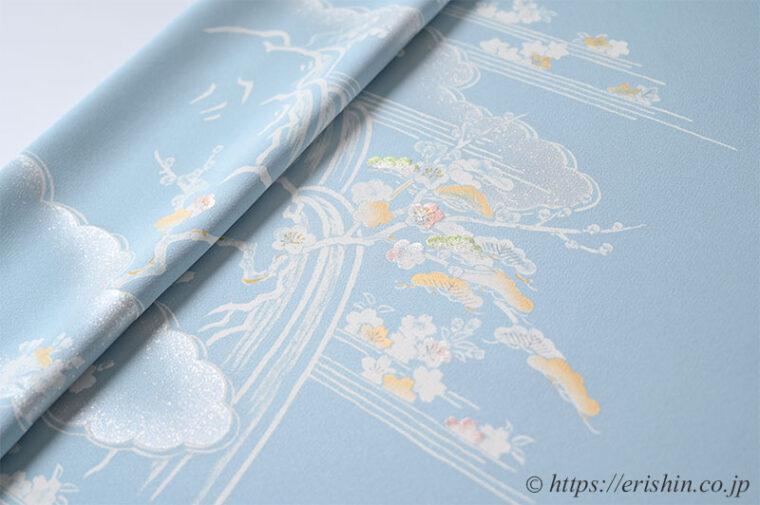 付下（御所解き/白揚げを御馳走に淡彩で・白群色）