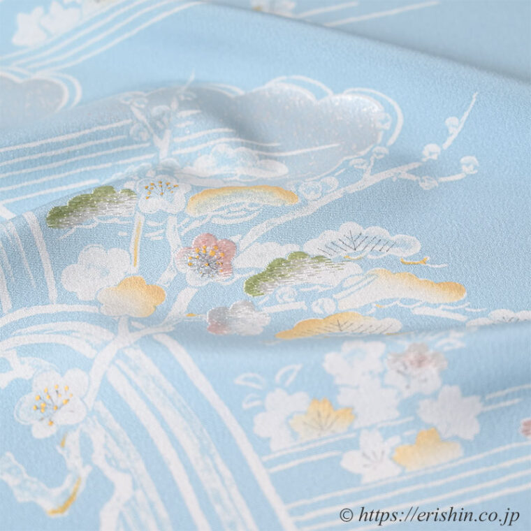 付下（御所解き/白揚げを御馳走に淡彩で・白群色）