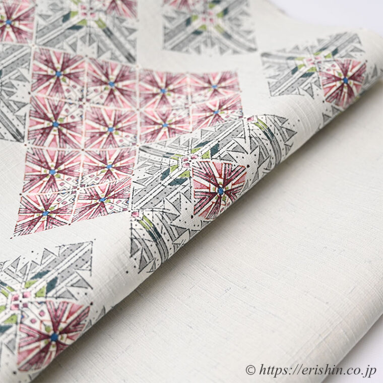 特選「鈴田滋人　木版摺更紗帯（仰陽譜）」「着物と帯・呉服えり新」