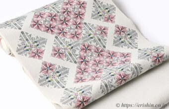 特選「鈴田滋人　木版摺更紗帯（仰陽譜）」「着物と帯・呉服えり新」