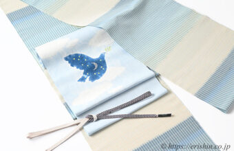 旬のお勧めコーディネート「森健持作染帯に芝崎圭一さんの多色暈し段」