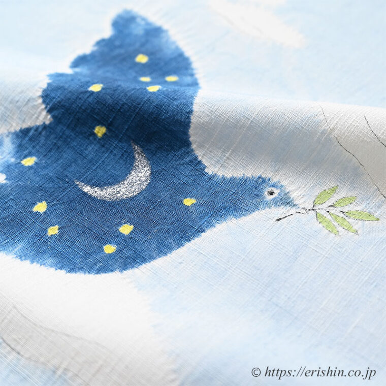 森健持 染名古屋帯(青い空白い雲そして鳩・辻ケ花/紬地)「着物と帯・呉服えり新」