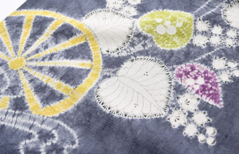 森健持　染名古屋帯（水車に葵・辻ケ花/紬地）「着物と帯・呉服えり新」