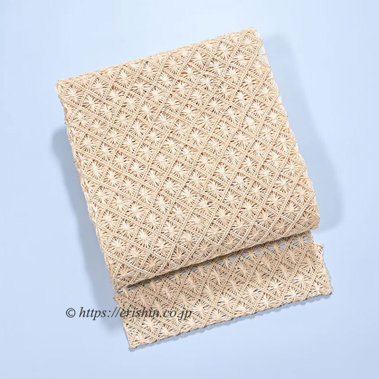 誉田屋源兵衛　八寸織名古屋帯（芭蕉通風段文/生成色）[夏向]「着物と帯・呉服えり新」