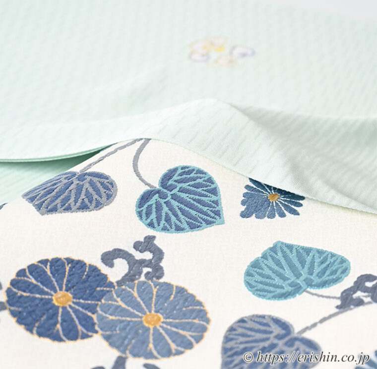 旬のお勧めコーディネート「葵尽くし　葵の丸文の小紋に菊葵文の袋帯」