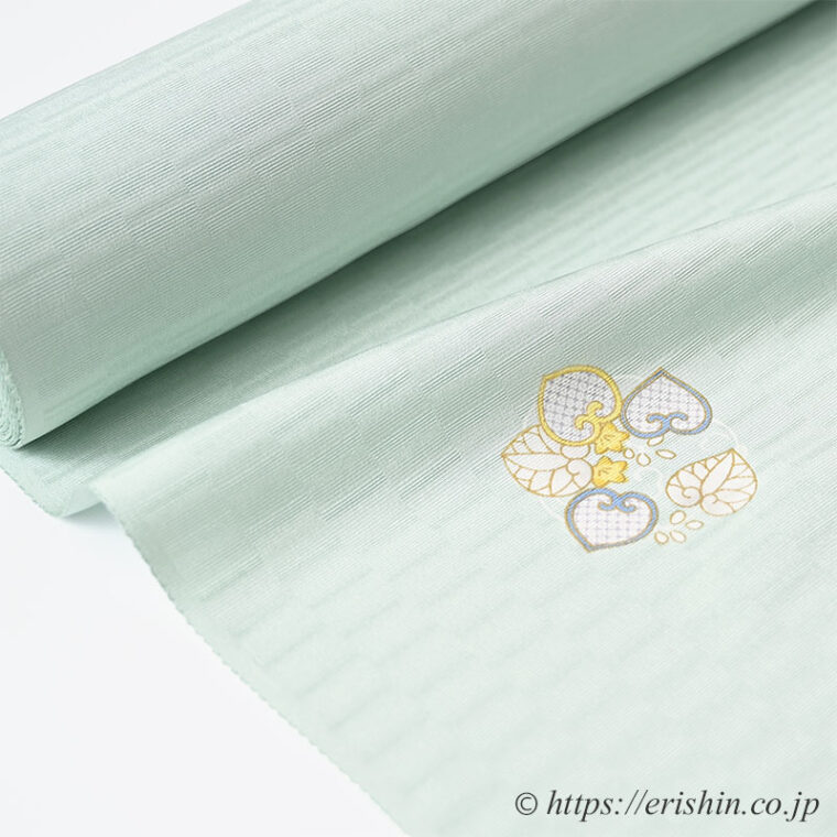 小紋（葵の丸文/青磁色）工芸キモノ野口「着物と帯・呉服えり新」