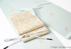 旬のお勧めコーディネート「葵の丸文の小紋に松竹梅の袋帯」