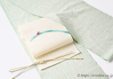 旬のお勧めコーディネート「片貝絞りにてんとう虫の麻八寸帯」