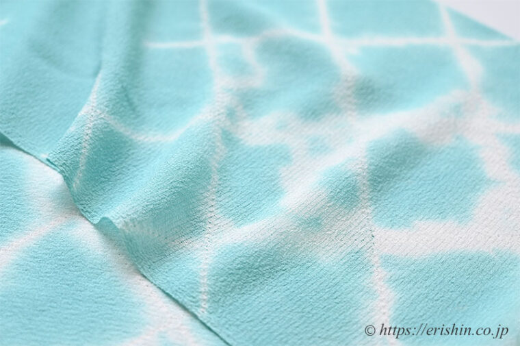 帯揚げ（斜め格子縫い〆/白×浅葱色・絽縮緬）[夏・単衣向]「着物と帯・呉服えり新」