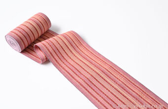 首里道屯織半幅帯（蘇芳色の濃淡に淡黄色）「着物と帯・呉服えり新」