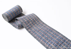 首里道屯織半幅帯（熨斗目花色に赤の縞）「着物と帯・呉服えり新」