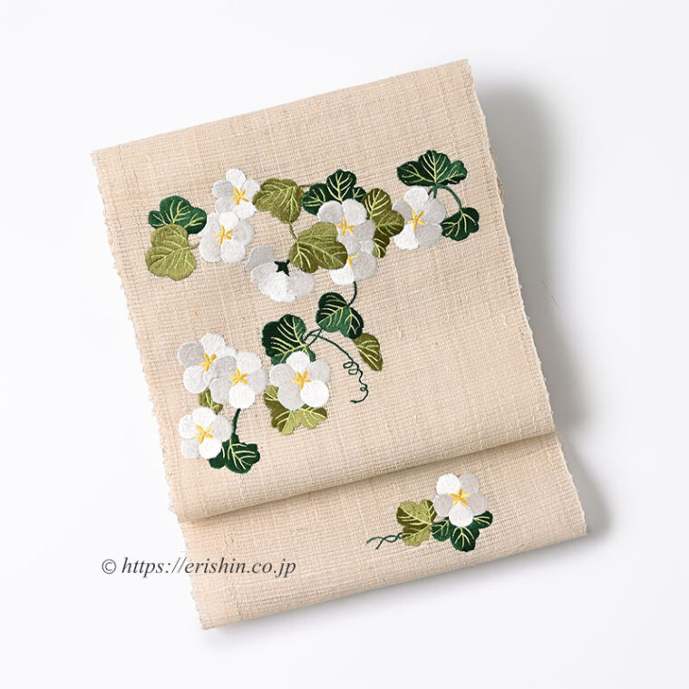 刺繍名古屋帯（夕顔/夏紬地）[夏・単衣向]「着物と帯・呉服えり新」