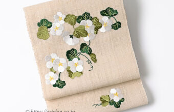 刺繍名古屋帯（夕顔/夏紬地）[夏・単衣向]工芸キモノ野口「着物と帯・呉服えり新」